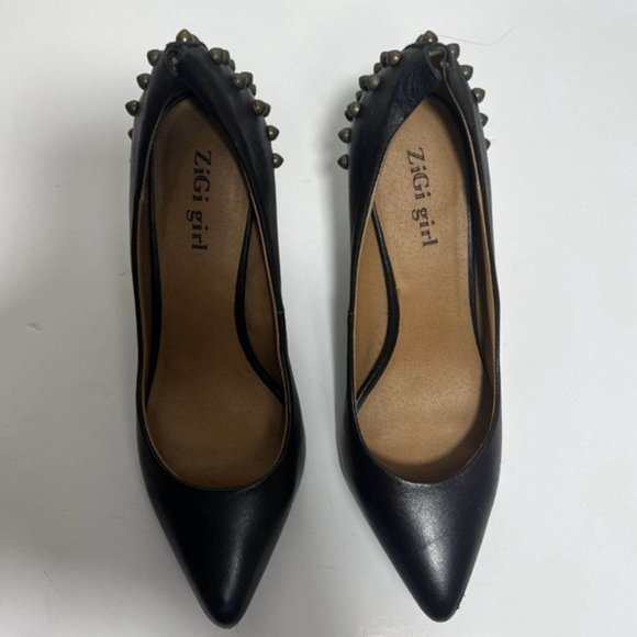 Zigi Girl Pump Heels Women 6.5 Black Slip On Studded Stiletto Leather - Picture 4 of 8